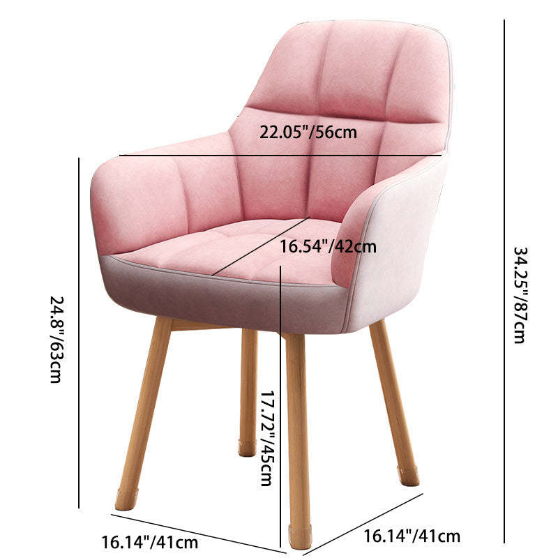 Modern Velvet Tapered-Leg Vanity Stool — Pink & Gray Fabric Seat + Wood Legs