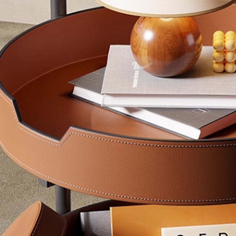 Nordic Round Steel Leather End Table