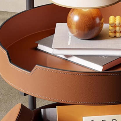 Nordic Round Steel Leather End Table