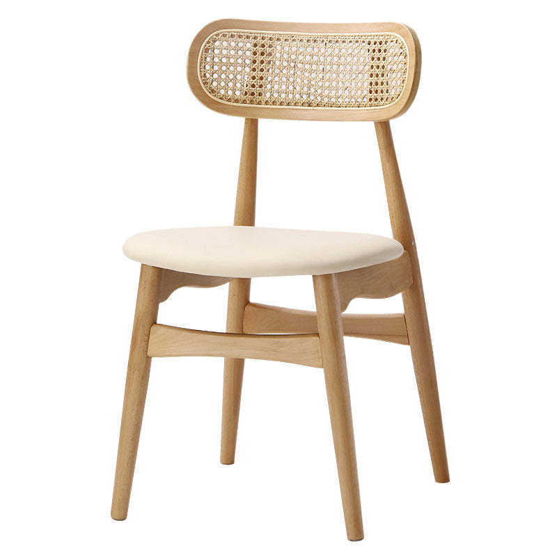 Japanese Faux Leather Wood Splayed-Leg Dining Chair