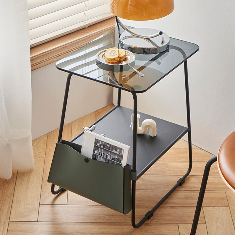 Minimalist Glass Iron 2-Tier Coffee Table