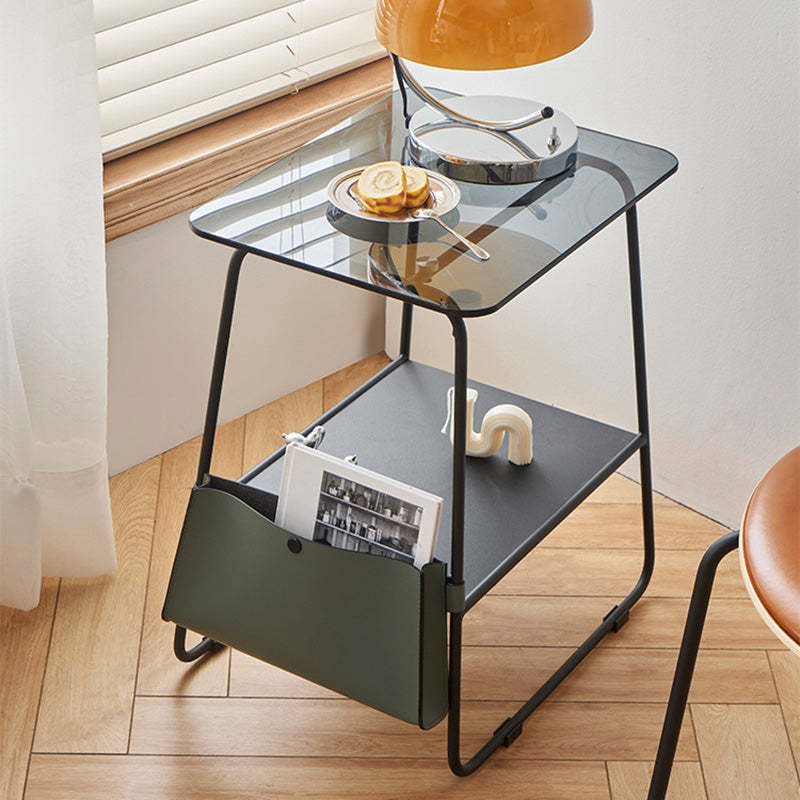 Minimalist Glass Iron 2-Tier Coffee Table