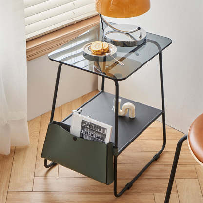 Minimalist Glass Iron 2-Tier Coffee Table
