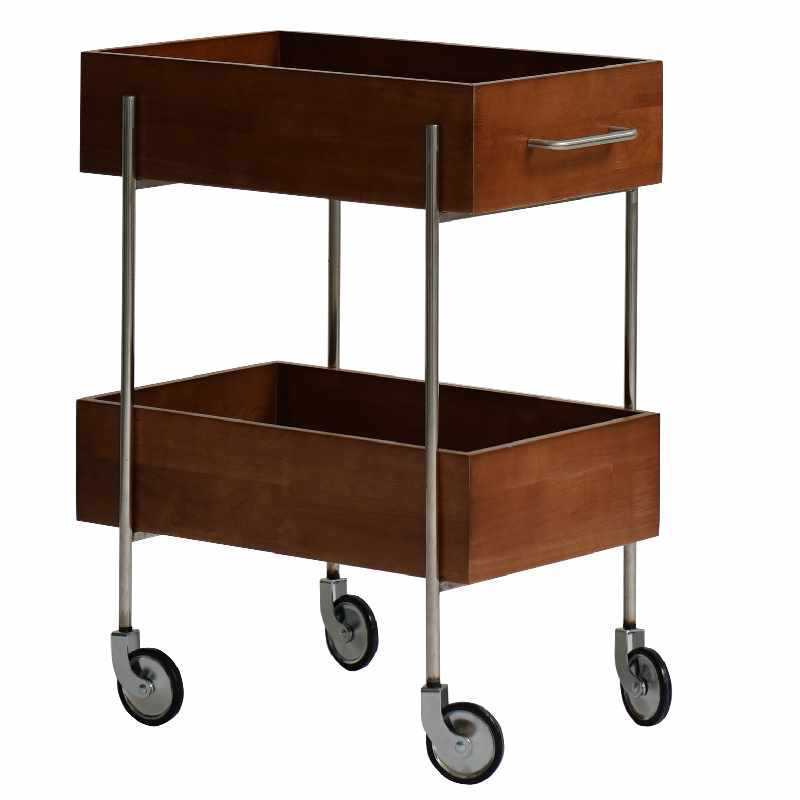 Retro Wood Stainless Steel Movable Side Table