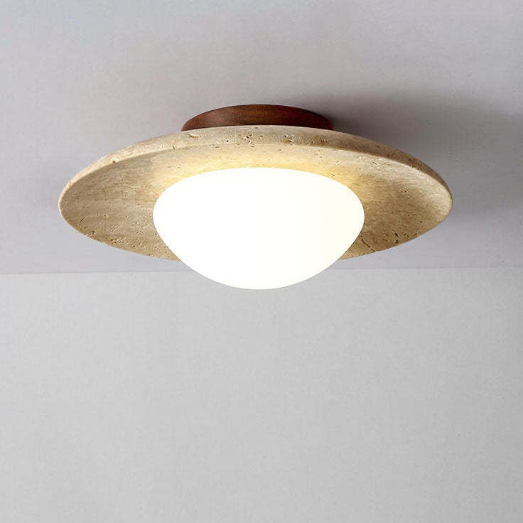 Vintage Round Travertine Flush Mount Light