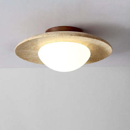 Vintage Round Travertine Flush Mount Light