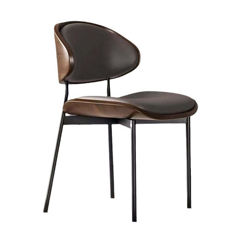 Retro PU Wood Metal Curved Dining Chair
