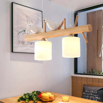 Scandinavian Bird Branch Log Island Chandelier