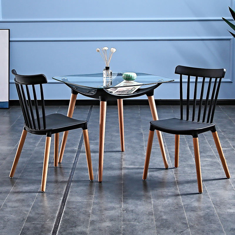 Rounded-Corner Glass Wood Dining Table