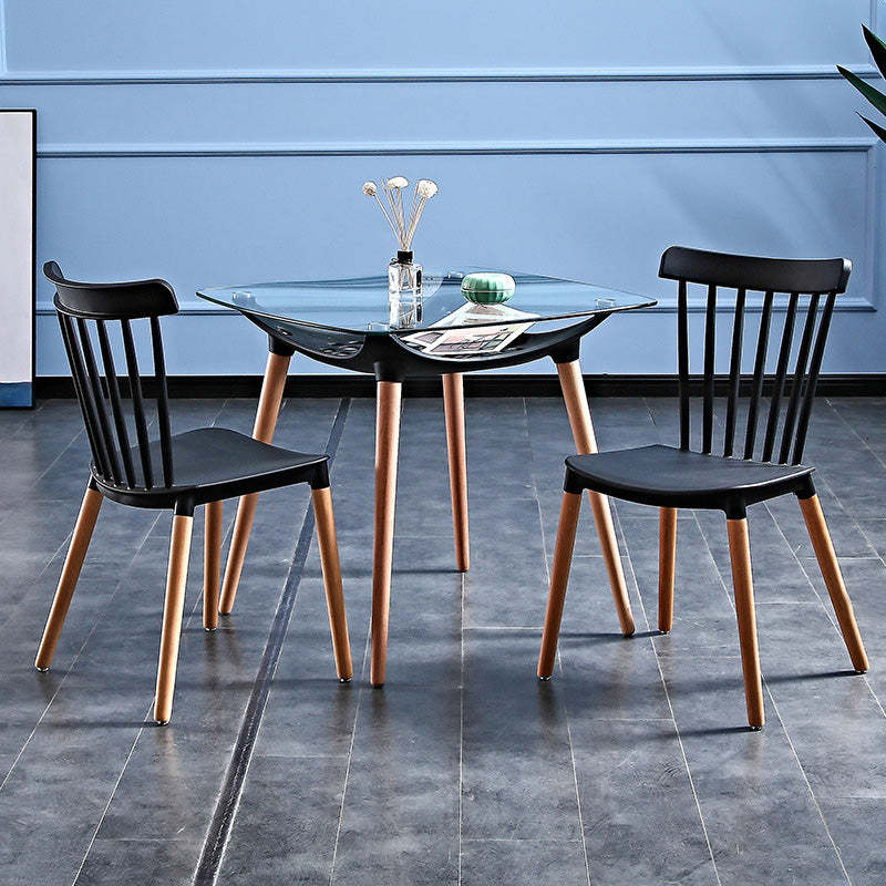 Rounded-Corner Glass Wood Dining Table