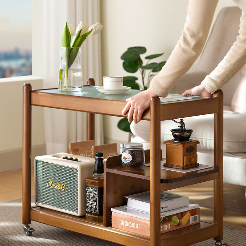 Modern Glass Wood 2-Tier Side Table