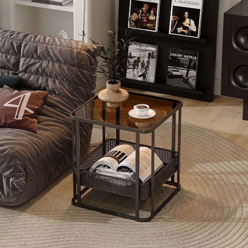 Minimalist Glass Rock Slab Metal Coffee Table
