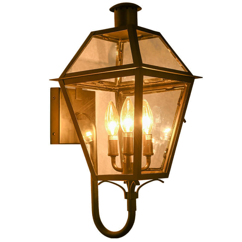 Industrial Glass Lantern Iron 3-Light Outdoor Wall Sconce