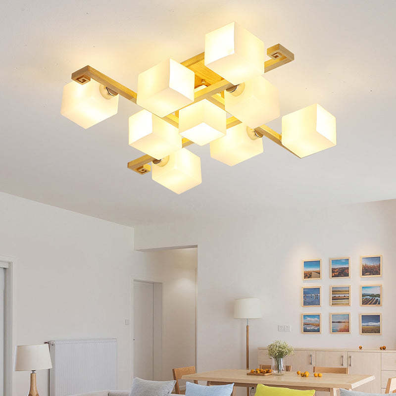 Japanese Wood Square 4/5/8/9-Light Ceiling Light