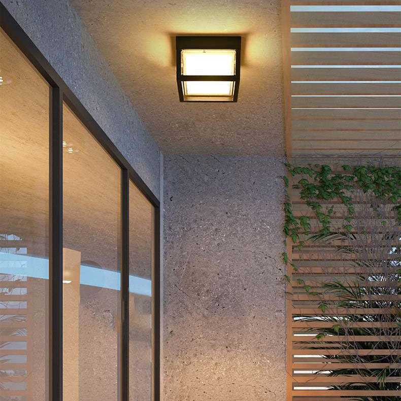 Die-Cast Aluminum Square Outdoor LED Flush Ceiling Light — A / Warm Light (3000K) / 110V-120V For US/CA