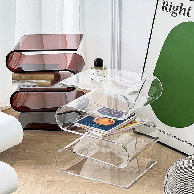 Contemporary S-Shaped Acrylic 4-Tier End Table — Black