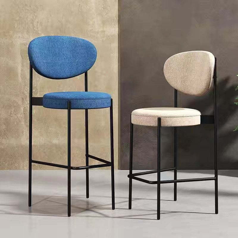 Scandinavian Oval Fabric Iron Bar Stool — Black / Black