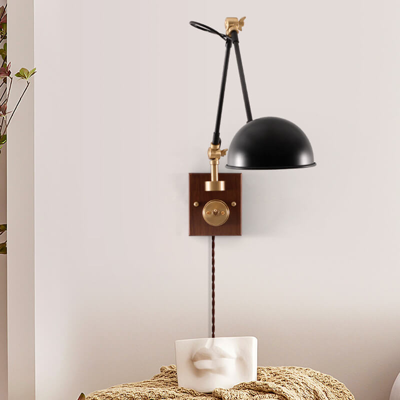 Japanese Vintage Walnut Iron Rotating Sconce