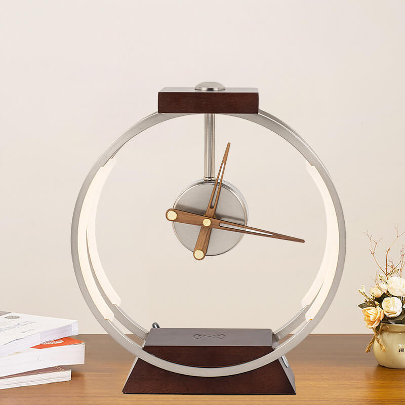 Luxury Clock Wireless Charging LED Touch Table Lamp