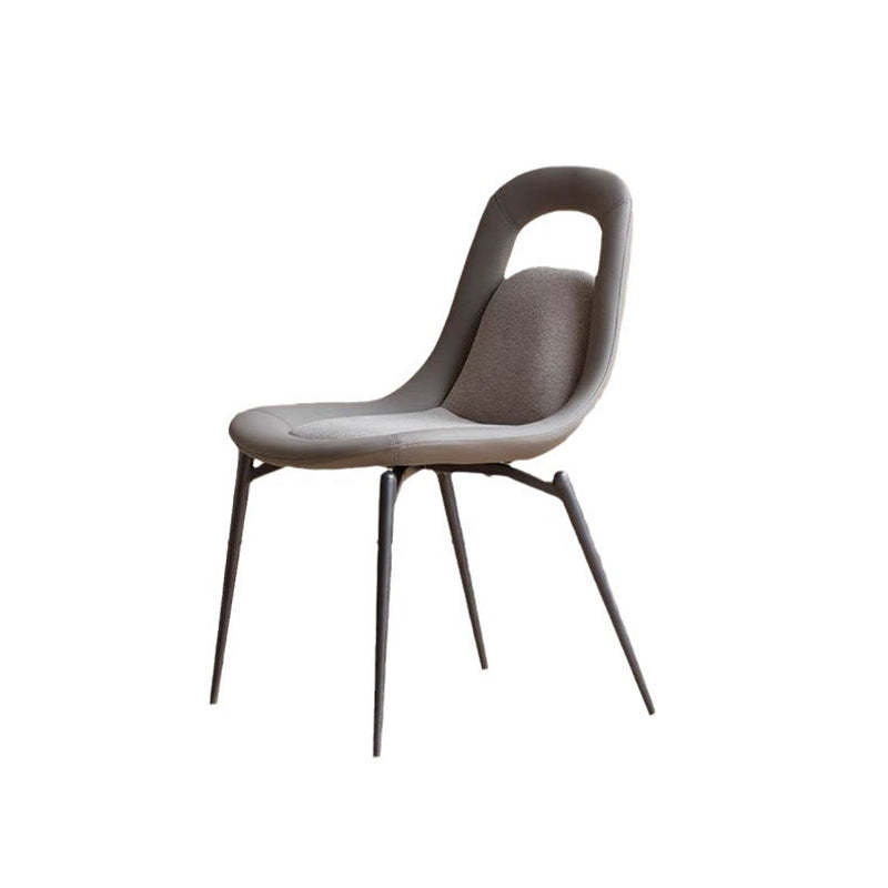 Scandinavian Curved Leather Tapered Leg Dining Chair