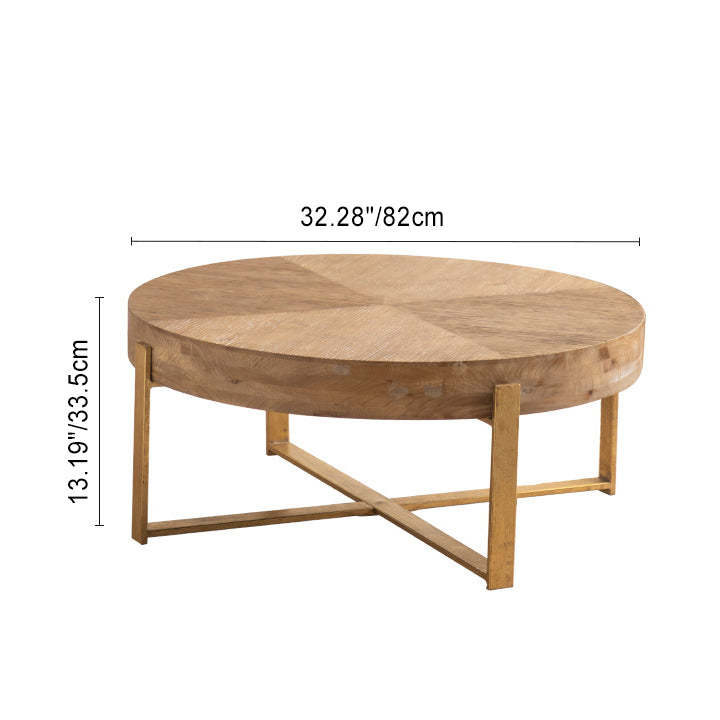 Vintage Distressed Wood Iron Cross-Leg Coffee Table
