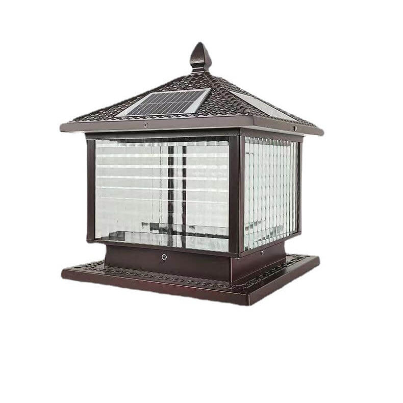 Retro Square Die-Cast Aluminum Glass Solar Column Light — B / Solar