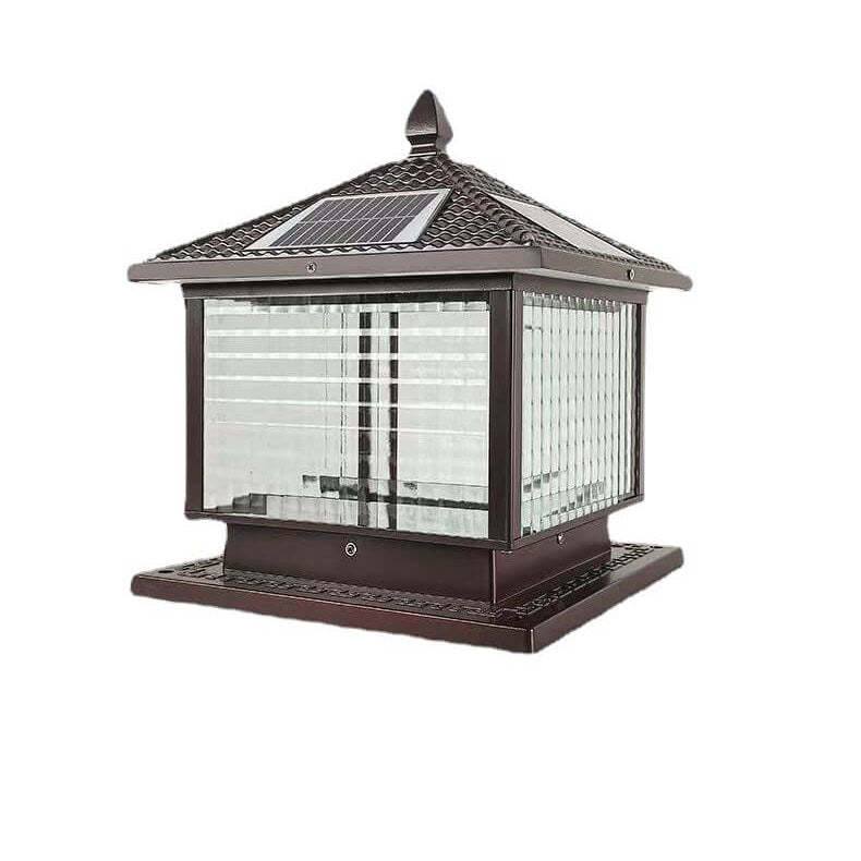 Retro Square Die-Cast Aluminum Glass Solar Column Light — B / Solar