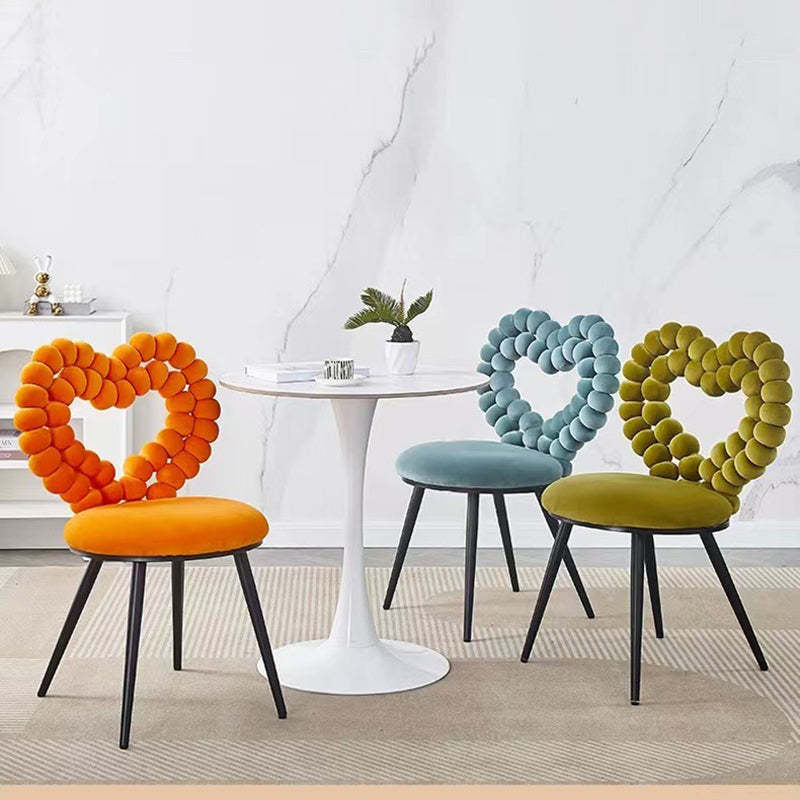 Scandinavian Velvet Heart Ball Vanity Stool — A - Orange