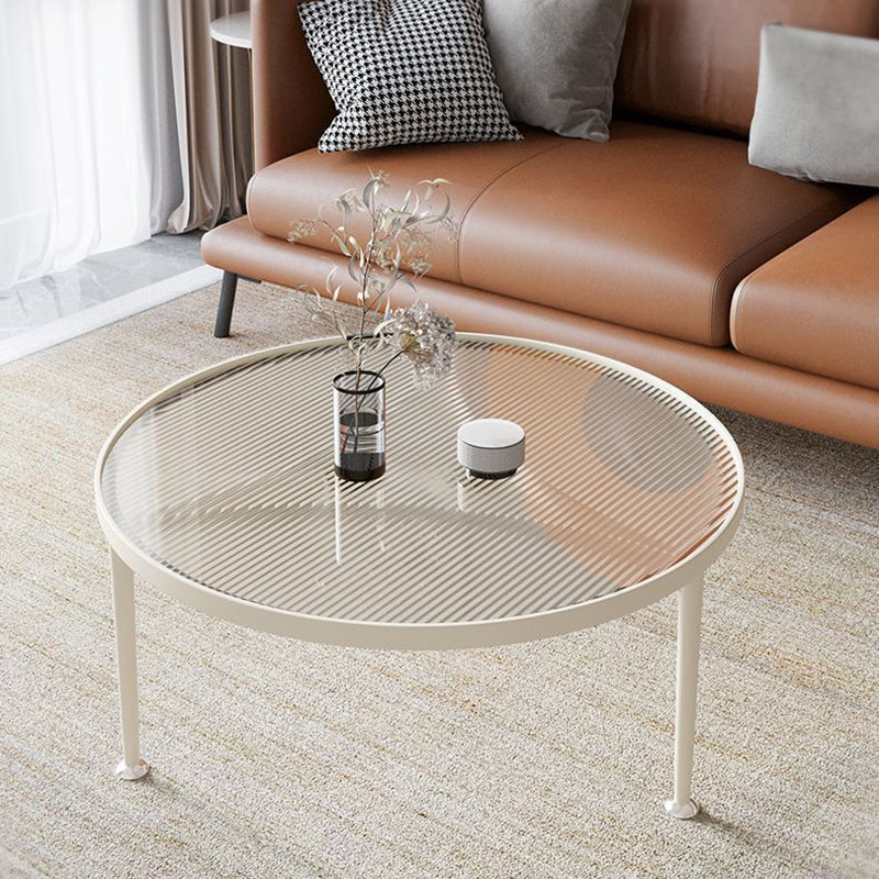Nordic Round Glass Iron 3-Leg Coffee Table — Brown Glass Top + White Frame