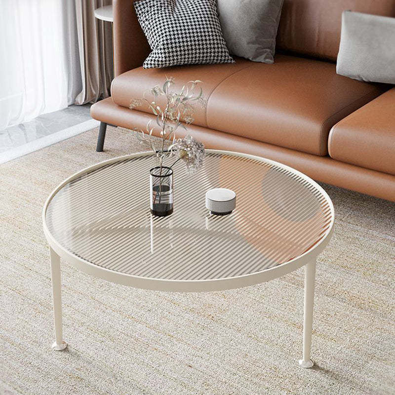Nordic Round Glass Iron 3-Leg Coffee Table — Brown Glass Top + White Frame