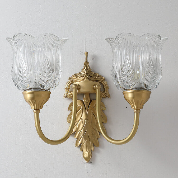 Vintage Flower Cup Brass Glass Sconce