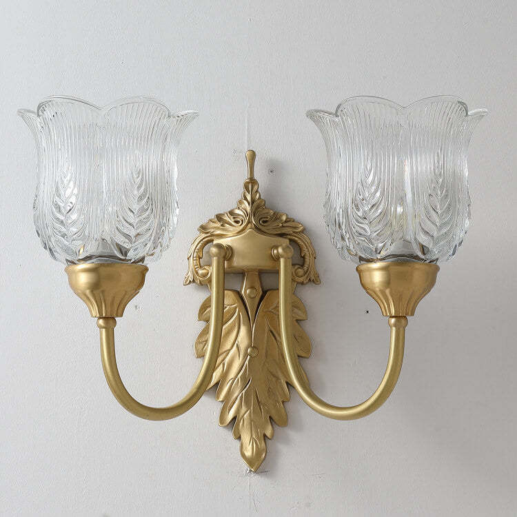 Vintage Flower Cup Brass Glass Sconce