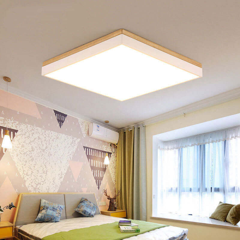 Nordic Solid Wood Square Rectangle LED Flush Ceiling Light