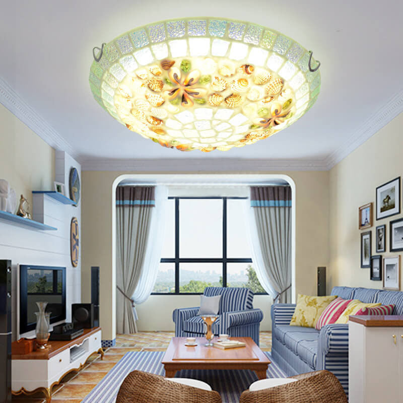 Tiffany Mosaic Shell Flush Mount Light