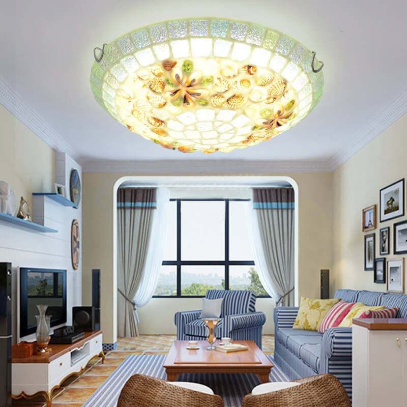Tiffany Mosaic Shell Flush Mount Light