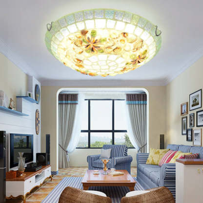 Tiffany Mosaic Shell Flush Mount Light