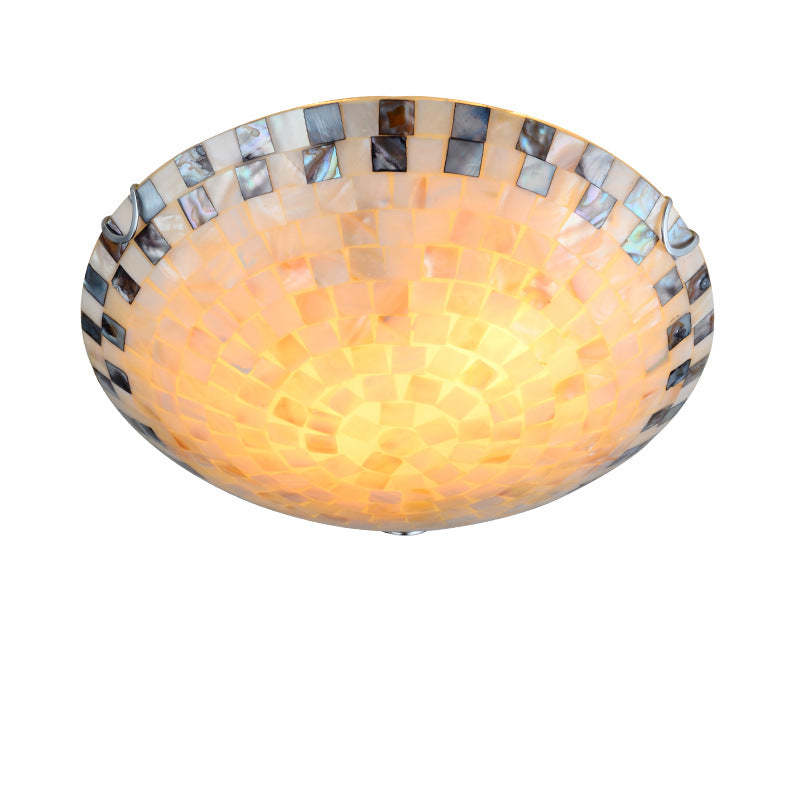 Tiffany Mediterranean Mosaic Shell LED Flush Mount Light — White Light (5000K) / 110V-120V For US/CA