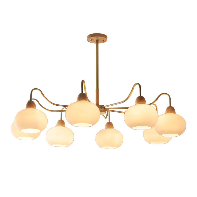 Nordic Japanese Glass Round Wood Chandelier