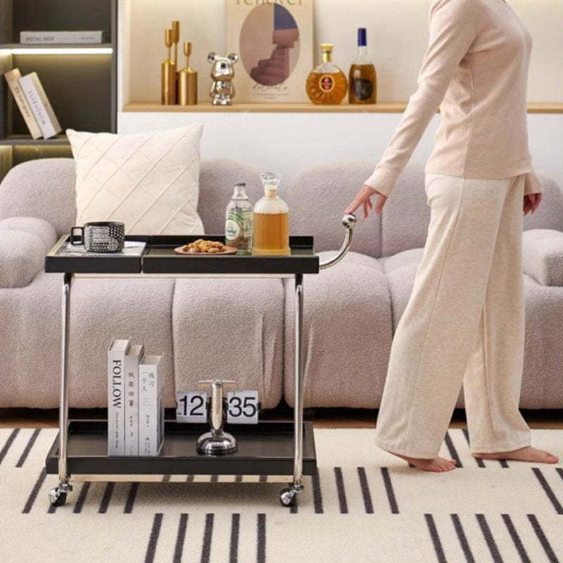 Nordic Wood Stainless Steel Movable Side Table 2-Tier