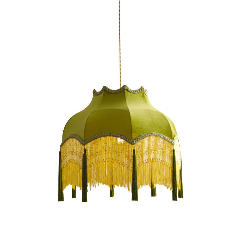 French Vintage Fabric Tassel Brass Pendant Light