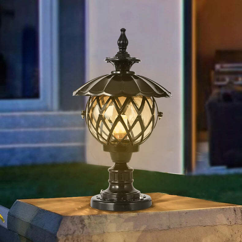 European Lotus Column Outdoor Landscape Light — Black / 110V-120V For US/CA