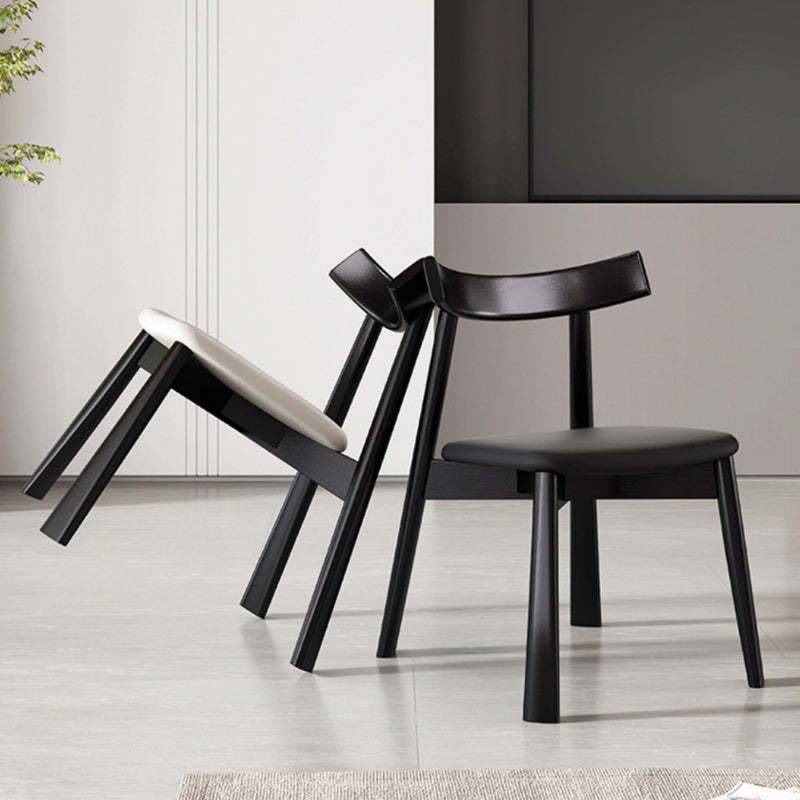 Nordic Upholstered Curved Leather Wood Dining Chair