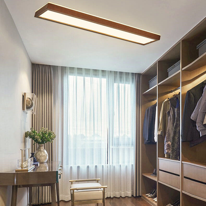 Japanese log rectangular flush mount lighting in acrylic — 23.62" / Cool White (6000K) / Walnut
