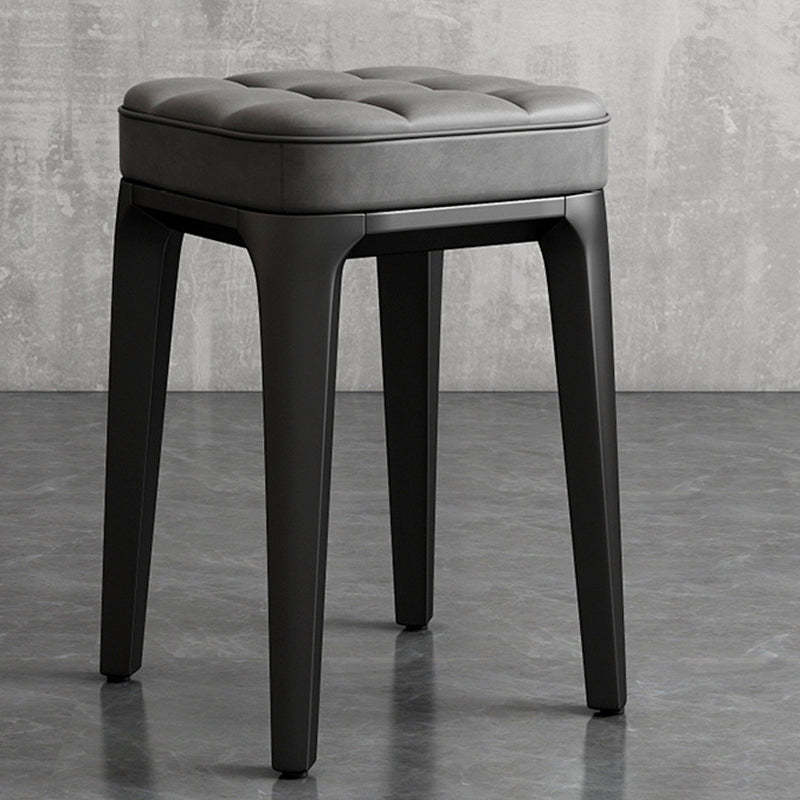 Contemporary Plaid Microfiber Leather Square Vanity Stool