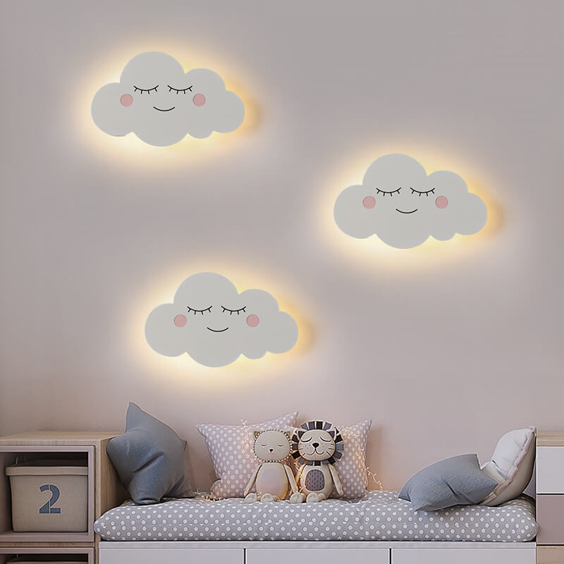 Nordic Cloud Iron Emoji Kids LED Sconce — Warm Light (3000K) / Pink / 220V-240V For UK/AU