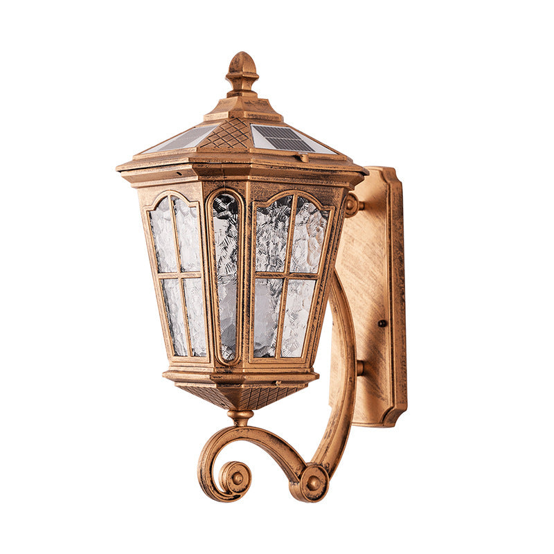 European Solar Lantern Aluminum Glass Outdoor Wall Sconce