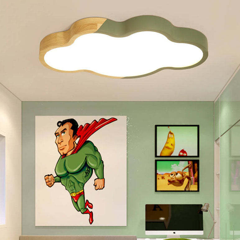 Nordic Wood Cloud Macaron LED Kids Flush Mount Light