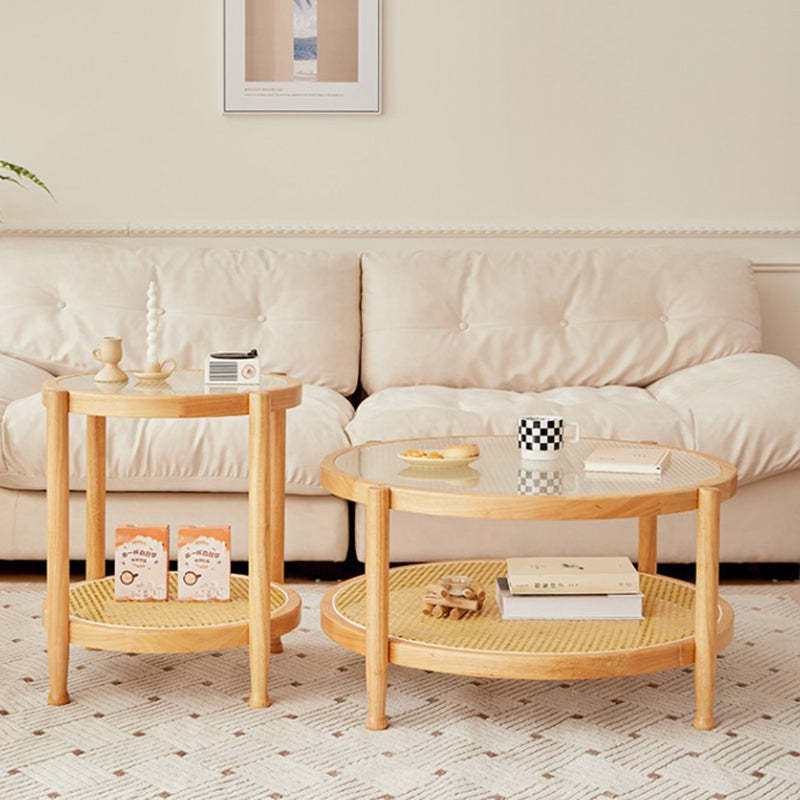 Minimalist Solid Wood Glass Rattan Coffee Table