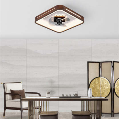Chinese Walnut Round Acrylic LED Flush Mount Fan Light