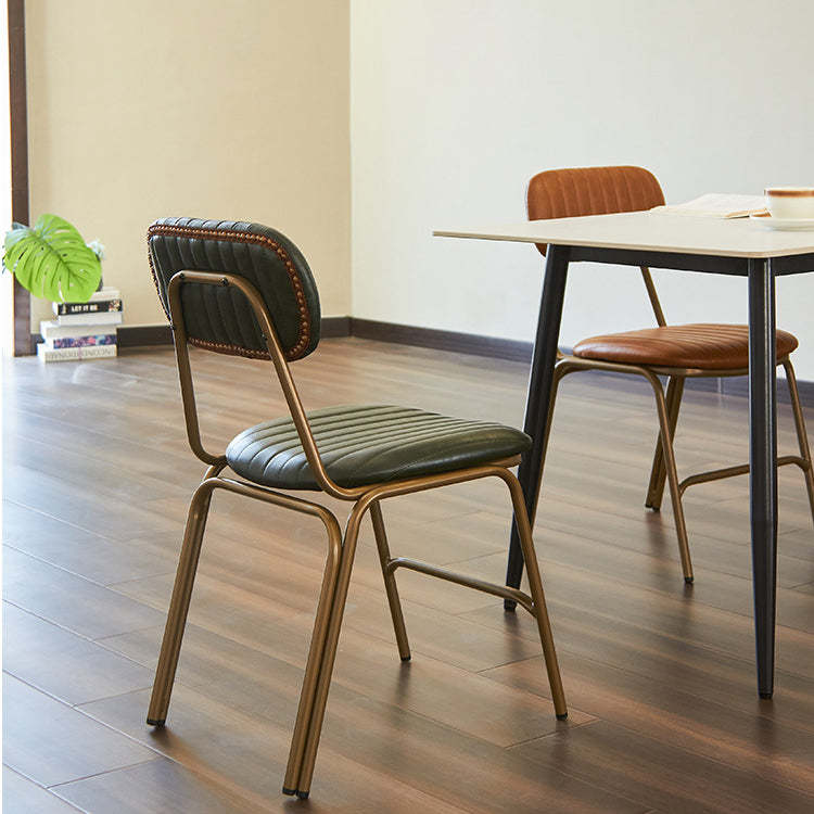 Industrial Leather Iron Striped Dining Chair